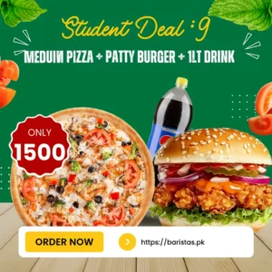 Deal 9 – Medium Pizza, Patty Burger & 1L Drink Combo 🍕🍔🥤