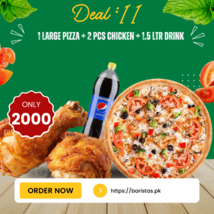 Deal 11 – 1 Large Pizza, 2 Chicken Pieces & 1.5L Drink Combo 🍕🍗🥤