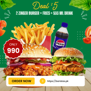 Deal 5 – Double Zinger Burger, Fries & Drink Combo 🍔🍔🍟🥤